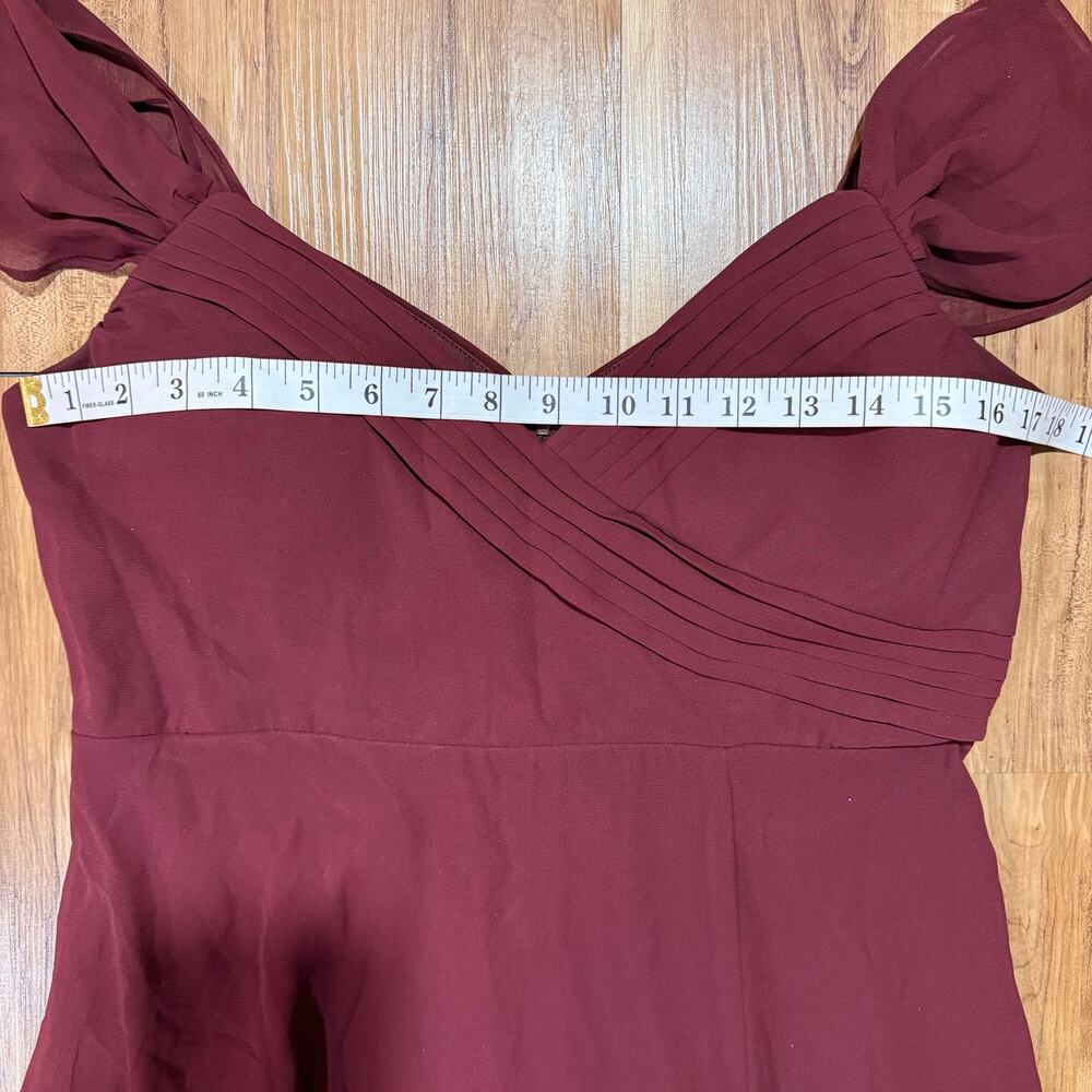 Birdy Grey Burgundy Maroon Chiffon Draped Shoulder Bridesmaid Dress Size Large - Picture 3 of 5